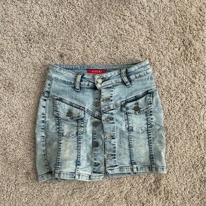 Guess Light Blue Button-Front Denim Mini Skirt